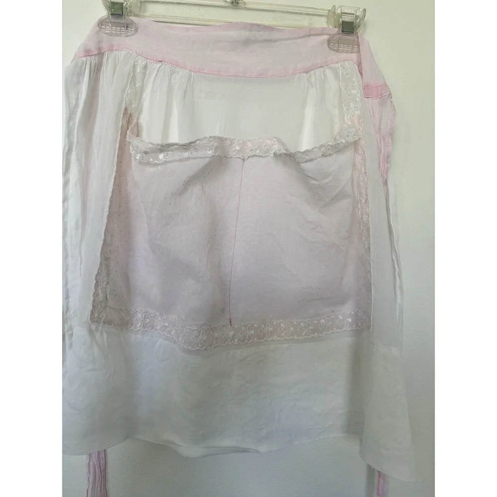 Vintage 1950's Half APRON, Hostess Apron Pink Sheer with Lace, Pockets